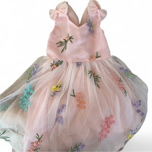 Pink embroidered floral tulle dress